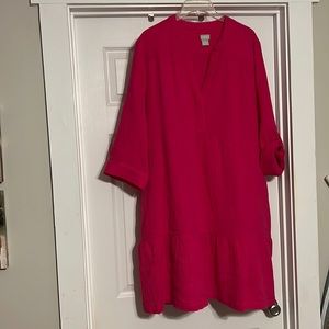 Pink gauze material dress. Roll up button sleeves. No tags. New. Never worn.